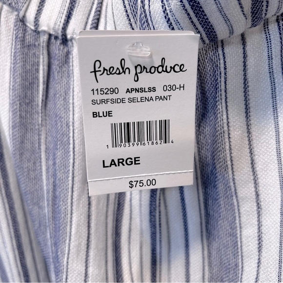 Fresh Produce Surfside Selena Blue Stripe Wide Leg Beach Resort Pant Size L - Picture 6 of 6